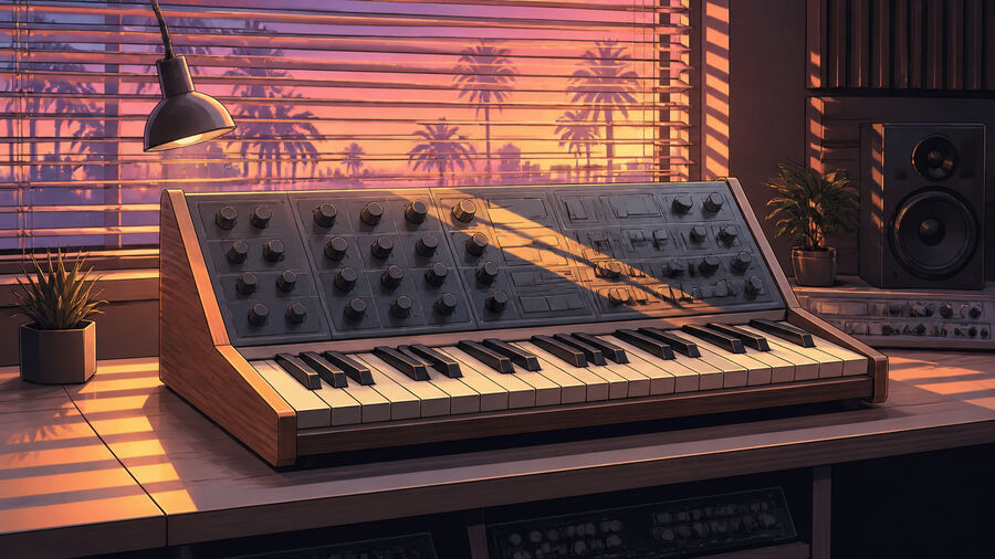 Polaroid: Synthesizer im Abendlicht