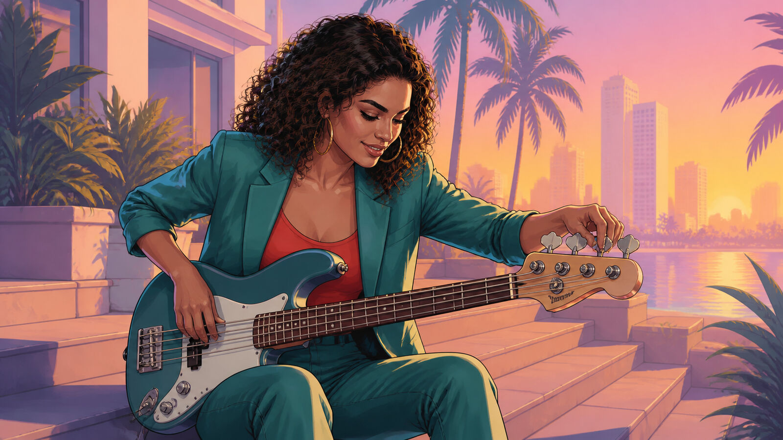 Ruby stimmt ihren Bass an der Promenade