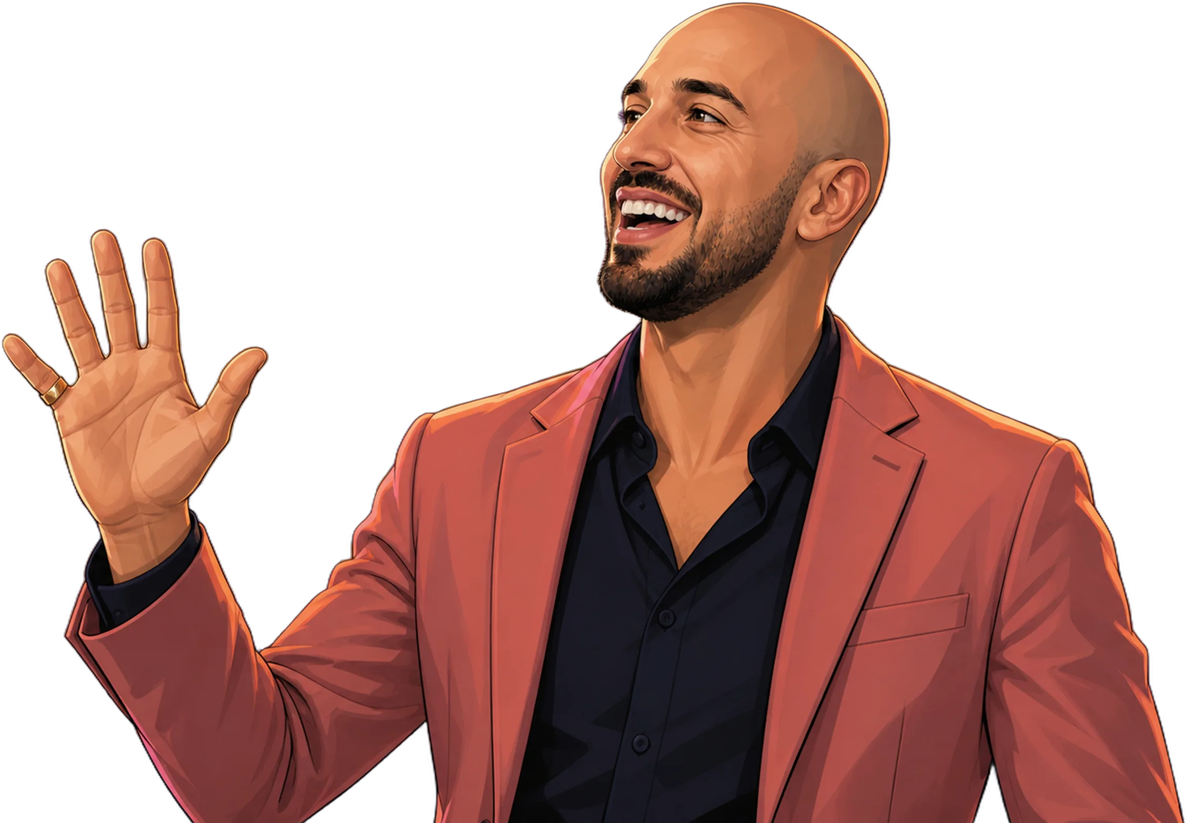 Vic, Produzent, winkt lachend
